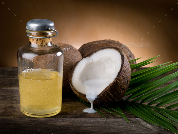natural coconut walnut oil - Stock Photo - Images