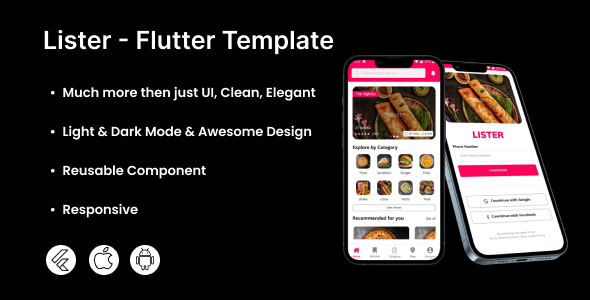 Lister - Restaurants & Cafe Directory Flutter Mobile App Template | Android & iOS