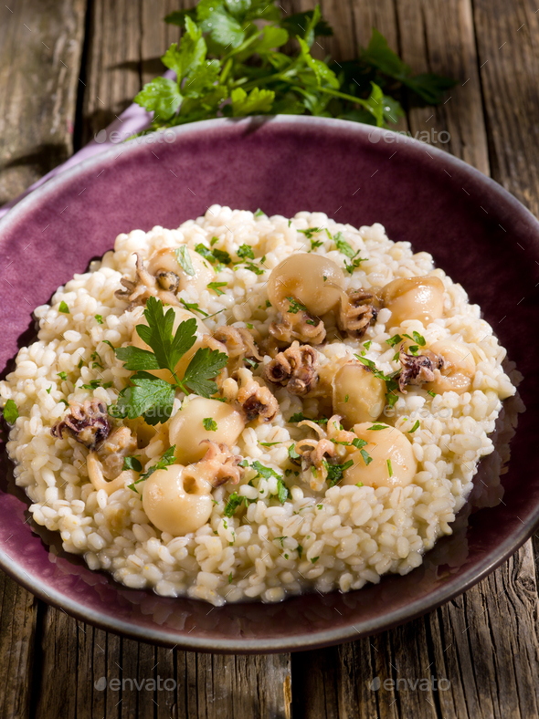 barley risotto with small sepias - Stock Photo - Images
