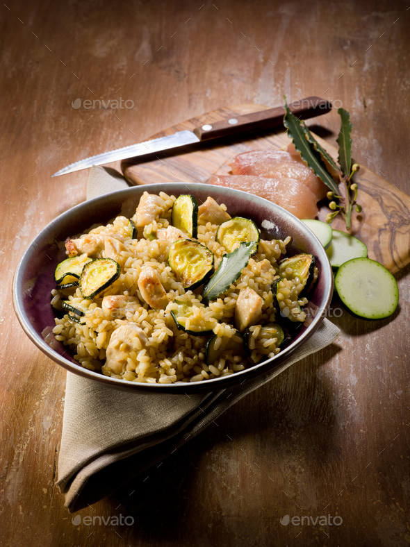 risotto with chicken chest and zucchinis