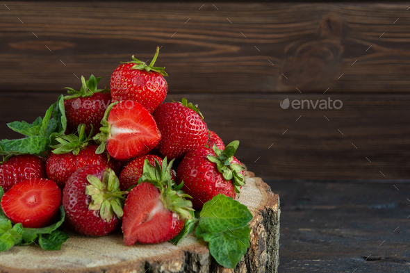 background from freshly harvested strawberries, - Stock Photo - Images