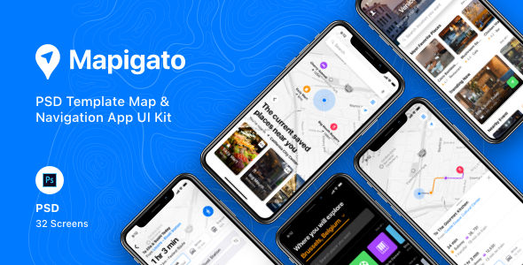 Mapigato - PSD Template Map & Navigation App UI Kit