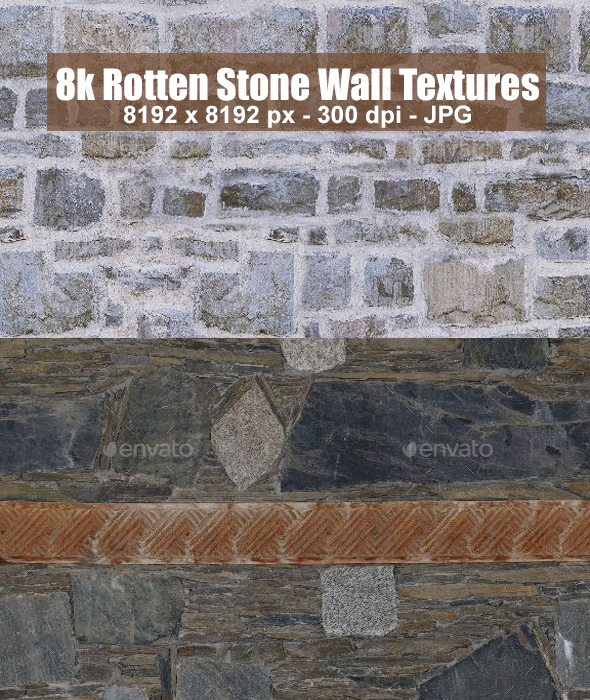 15 Old Rotten Stone Wall Textures - 8k