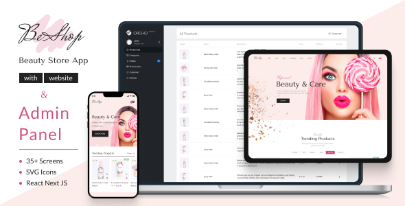 BeShop - Beauty Store App with React Next JS Website and Laravel Orchid Admin Panel