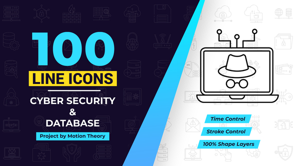 100 Cyber Security & Database Line Icons