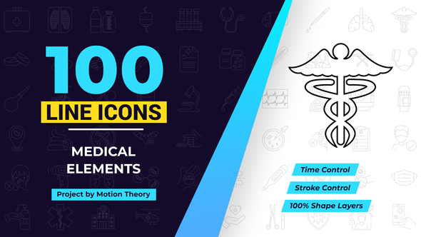 100 Medical Elements Line Icons