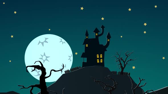 Halloween haunted mansion on the hill, surrounded by mystery, creepy forest. alt