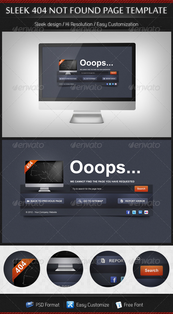 Sleek 404 Page Not Found Web Template - 404 Pages Web Elements