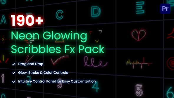 Neon Glowing Scribble & Typeface Pack