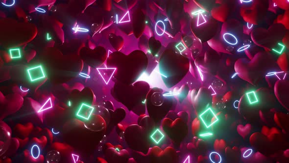 Bubbles Heart In Love Neon 01 4K
