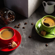 Cup of coffee and beans on table background. Break time coffee concept - PhotoDune Item for Sale