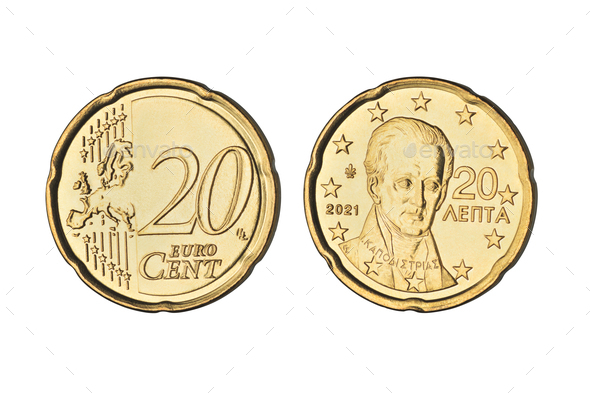 Twenty euro cent coin isolated on white.