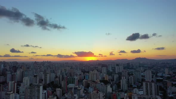 Sunset downtown Sao Paulo Brazil. Downtown district at sunset scenery. alt