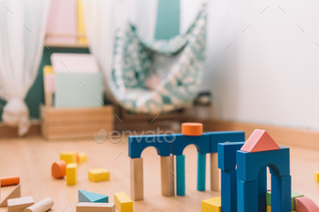 colorful building blocks in a children's room