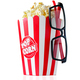 Large cardboard striped glass with popcorn and 3D glasses isolated on white - PhotoDune Item for Sale