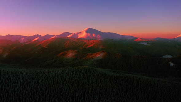 Aerial Winter view on Hoverla, peak of highest mountain of Ukraine. Winter Forest Snow  alt