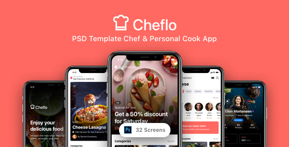 Cheflo - PSD Template Chef & Personal Cook App