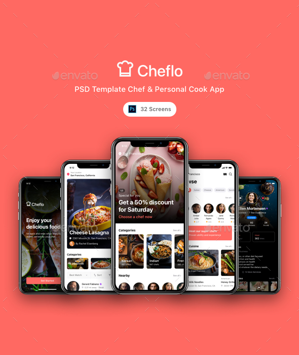 Cheflo - PSD Template Chef & Personal Cook App