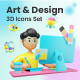 3D Art & Design Icons Illustration 