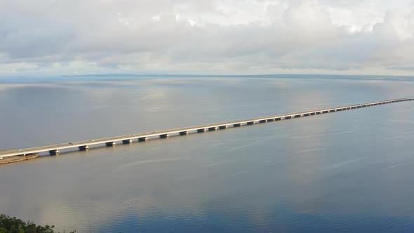 Drone View of a Modern Lowwater Bridge Across the Sea in Vladivostok alt