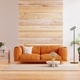 Leather sofa in modern empty room with behind the wooden wall. - PhotoDune Item for Sale