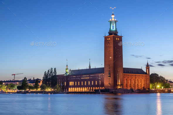 City Hall of Stockholm at dusk, Sweden - Stock Photo - Images