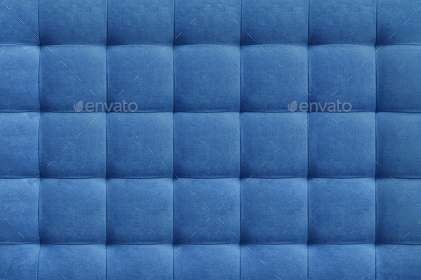 Blue suede leather background, classic checkered pattern for furniture, wall, headboard - Stock Photo - Images