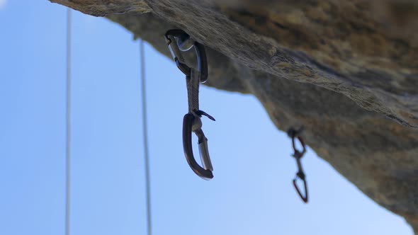 Safety Carabiners Nailed to the Wall