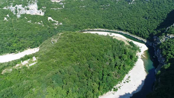 The gorges of the Ardeche in France seen from the sky alt