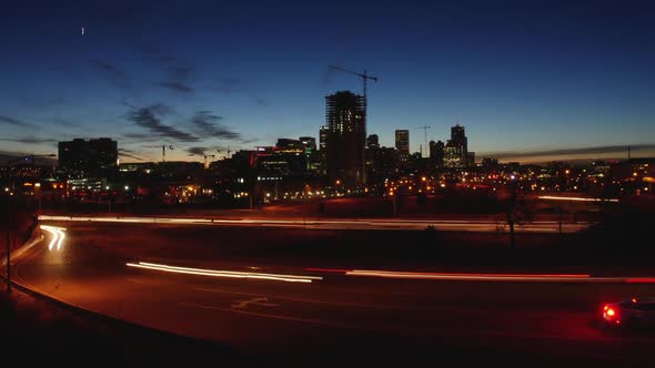 Denver Skyline with Interstate Traffic Timelapse alt