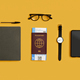Flat Lay Shot Of Business Travel Accessories On Yellow Background - PhotoDune Item for Sale
