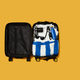 Flat Lay Shot Of Open Suitcase Packed With Holiday Accessories On Yellow Background - PhotoDune Item for Sale