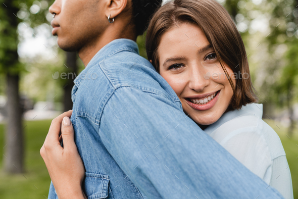 Protection And Care First True Feelings Young Happy Heterosexual Couple Embracing Hugging