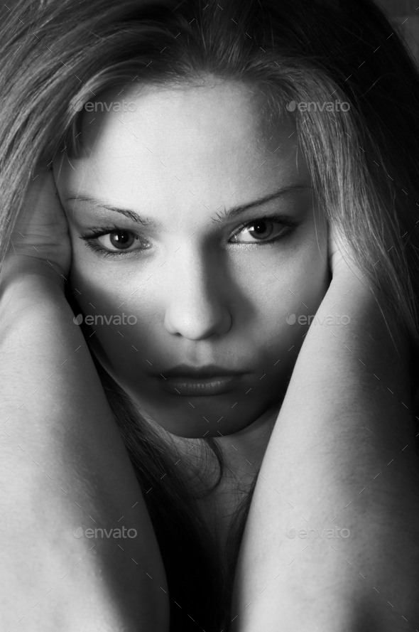 slightly sad glance (black and white version) Stock Photo by staRRush