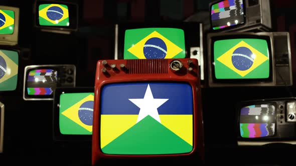 Flag of State of Rondonia and Brazil Flags on Retro TVs. alt