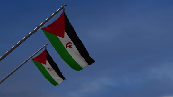 Western Sahara  Flags In The Blue Sky -  4K
