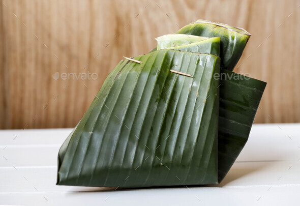 Wrapping Food with Banana Leaf, Asian Eco Packaging Style