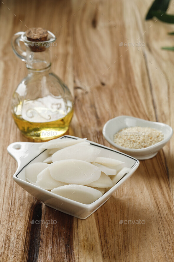 Korean Slice Rice Cake for RIce Cake Soup Tteokguk Stock Photo by ...