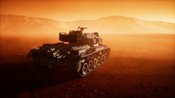 World War II Tank in Desert in Sand Storm alt