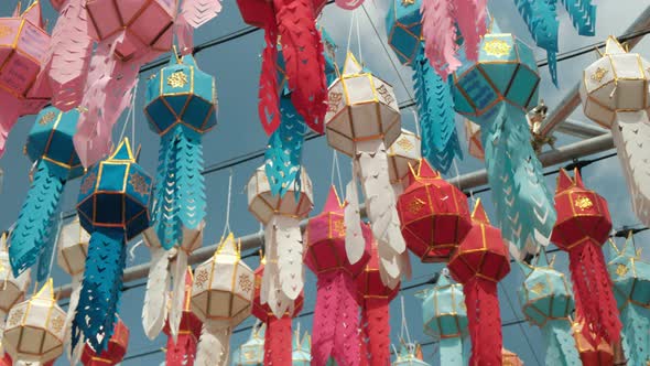 Colorful lanterns Lanna style during Loy Krathong festival in northern of Thailand