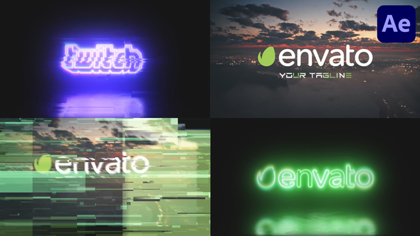 Glitch Neon Logo for After Effects