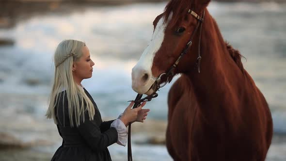 Girl Taking Care of Her Horse Therapy with Horses