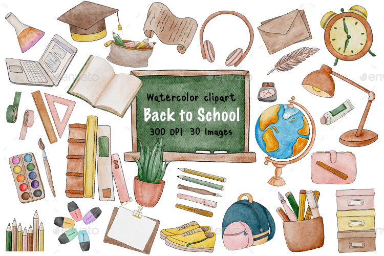 Watercolor Artist Clipart, Painting Clipart, PNG, Back to School