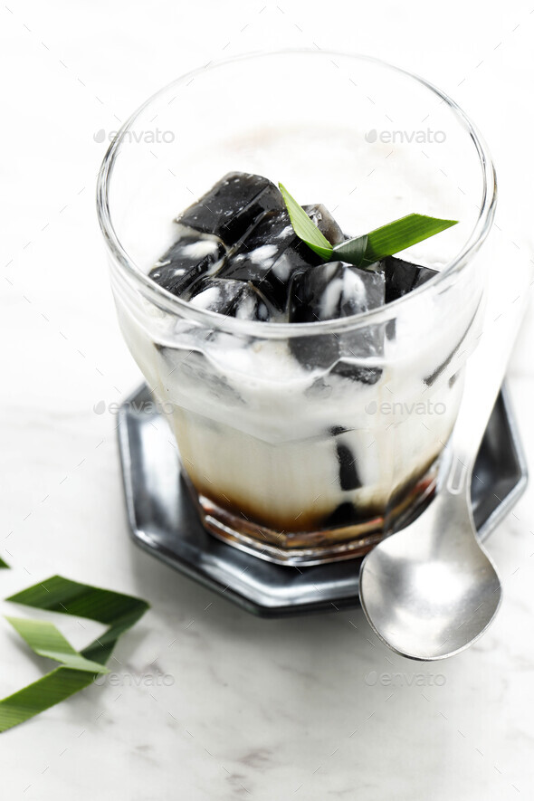 Black Grass Jelly Pudding or Cincau Hitam Stock Photo by ikadapurhangus