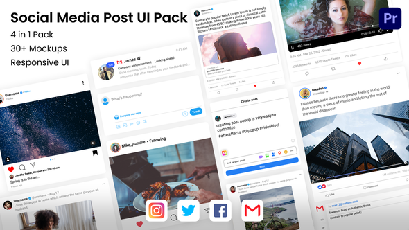 Social Media Post UI Pack - 4 in 1