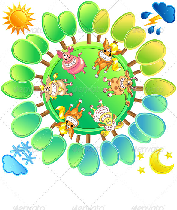 Vector Concept of a Planet in Four Seasons - Animals Characters