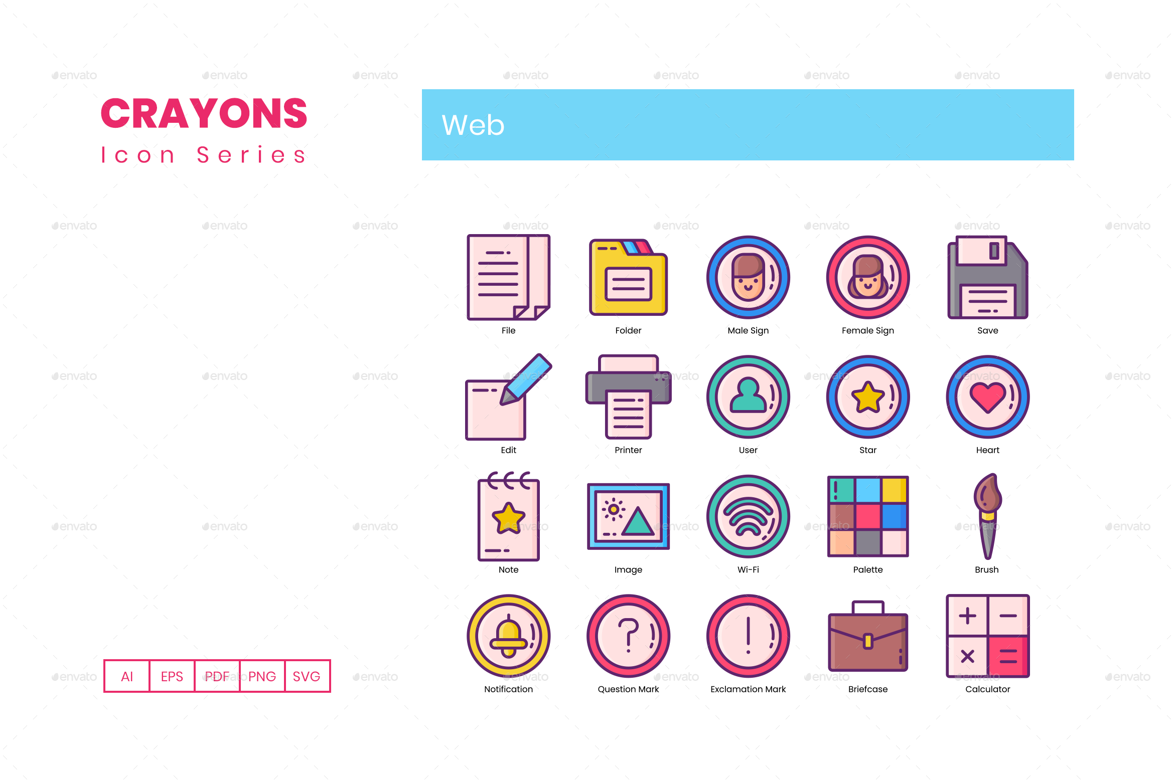 60 Web Icons | Crayon Series by Krafted | GraphicRiver