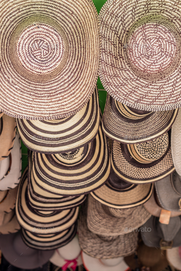 Store of typical hats of the Colombian culture. Handmade hats.