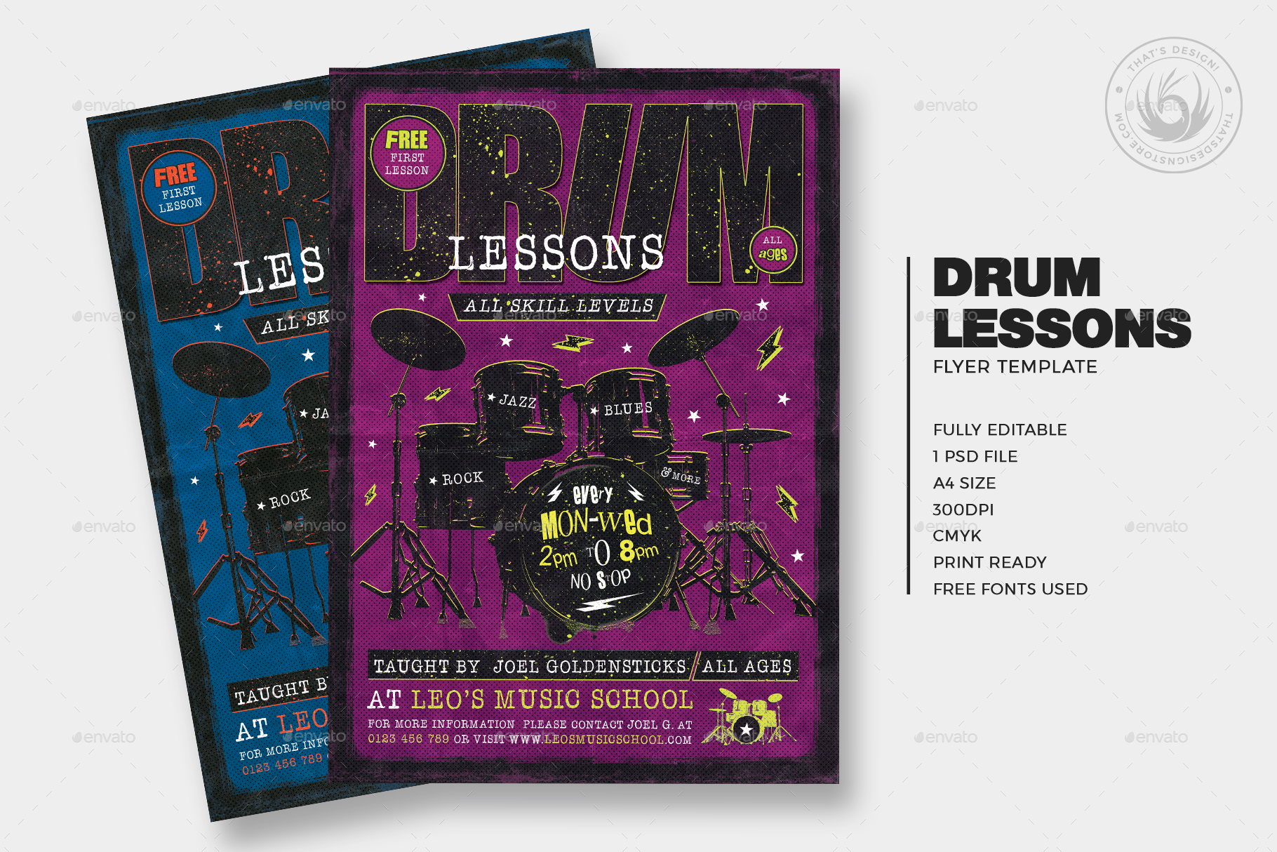 Drum Lessons Flyer Template V3 by lou606 GraphicRiver