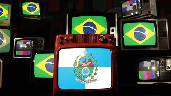 Flag Of Rio De Janeiro State And Brazil Flags On Retro Tvs By Maradonas Land